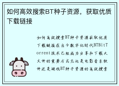 如何高效搜索BT种子资源，获取优质下载链接